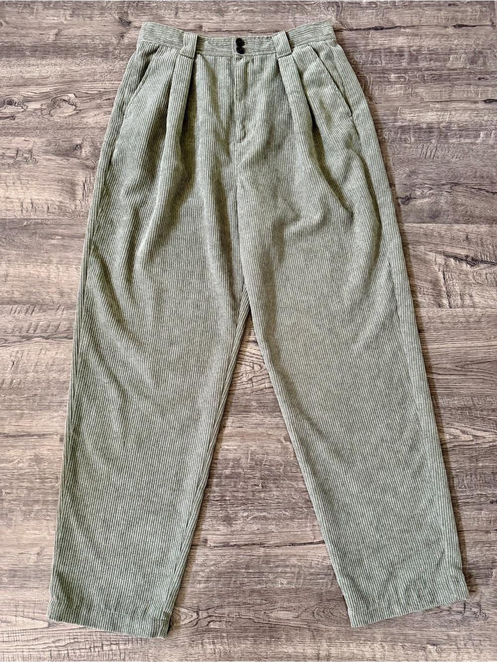Madewell Womens Corduroy High Rise Pleated Tapered Olive Green Pants Size 4 - Picture 4 of 15